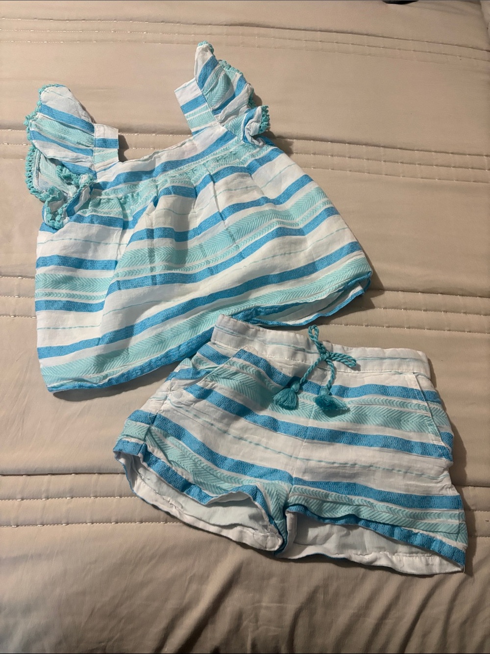 Tommy Bahama Blue & White Striped Kids Two-Piece Set